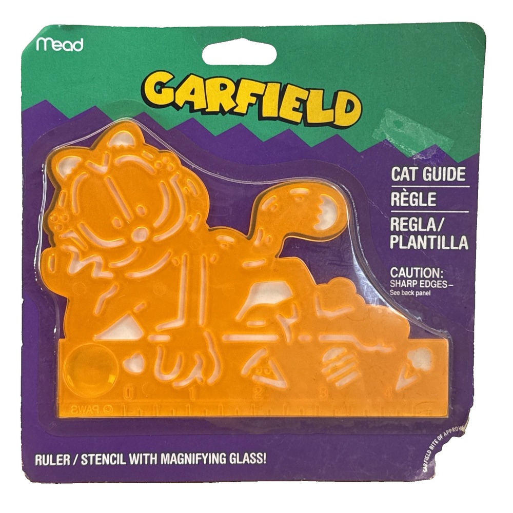 Vintage GARFIELD Cat Guide ~ Ruler/Stencil/Magnifying Glass ~ NIP